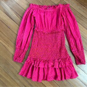 Alexis Marilena Pink Polka Dot Blouson
Smocked Off Shoulder Mini Dress